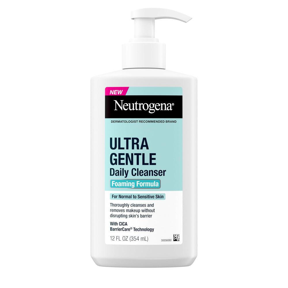 Neutrogena Ultra Gentle Foaming Cleanser bottle with pump for daily cleansing.