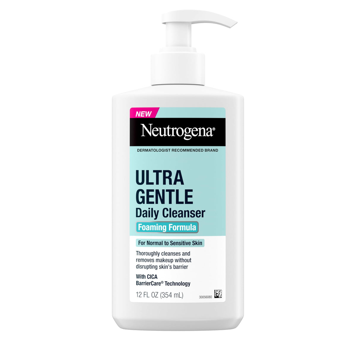 Neutrogena Ultra Gentle Foaming Cleanser bottle with pump for daily cleansing.