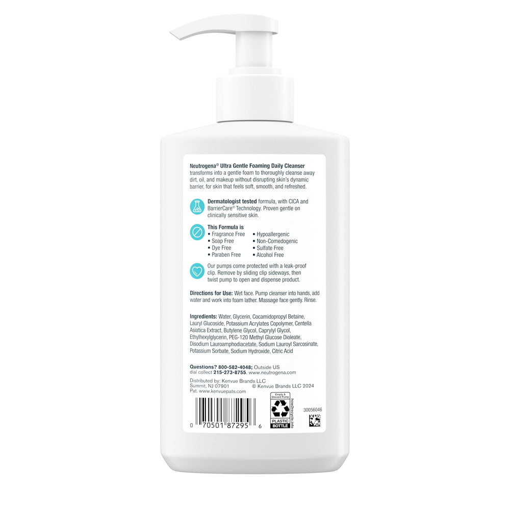 Daily routine with Neutrogena Ultra Gentle Foaming Cleanser for sensitive skin.