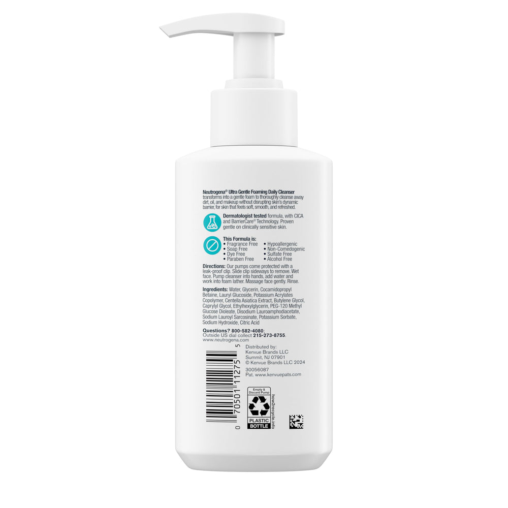 Neutrogena Ultra Gentle Foaming Cleanser usage steps for daily routine.