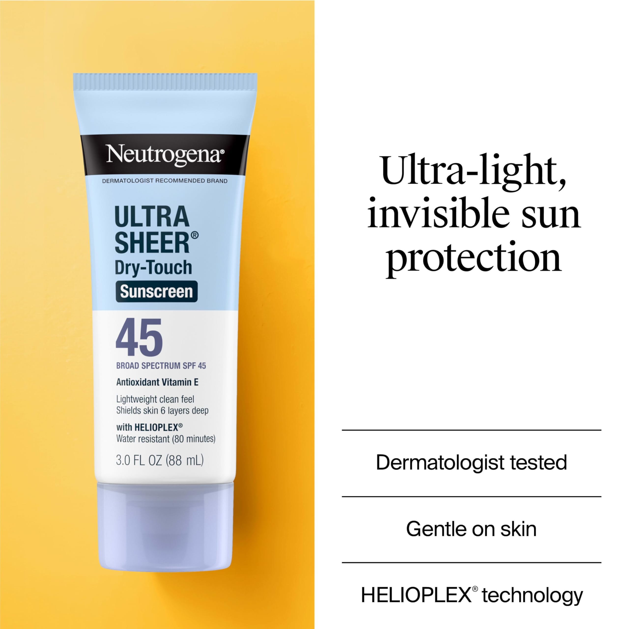 Close-up of Neutrogena label emphasizing fast absorption and matte finish