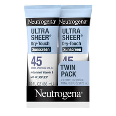 Neutrogena Ultra Sheer SPF 45 twinpack front tube for daily, lightweight sun protection