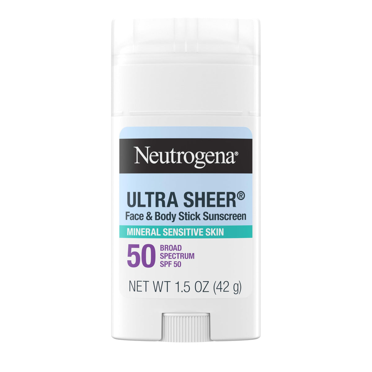 Neutrogena Ultra Sheer Mineral Sunscreen Stick on face with dry finish.