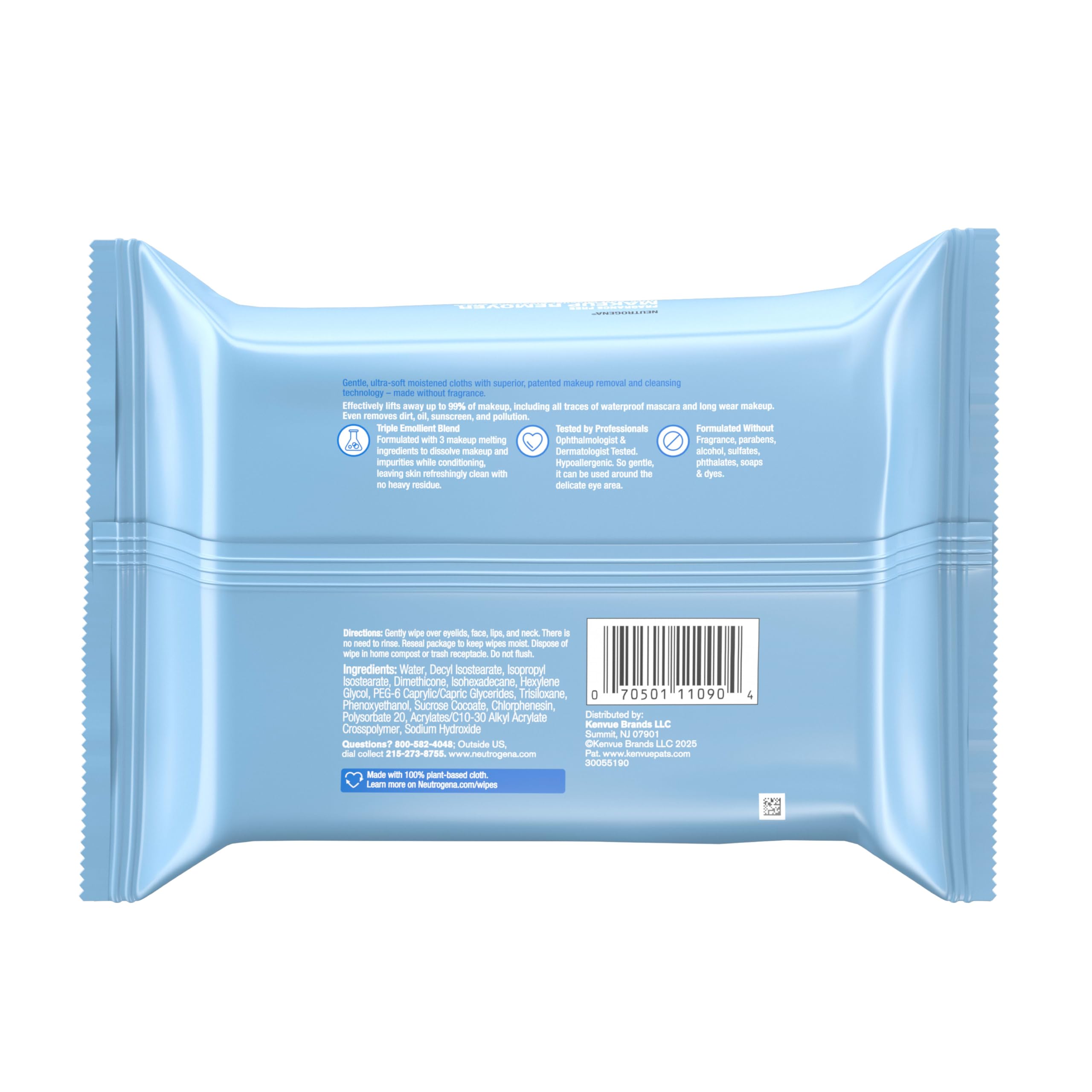 Front view of 25-count Neutrogena wipes packaging.