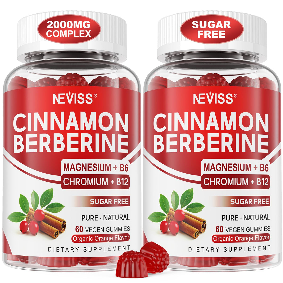 NEVISS Ceylon Cinnamon Berberine Gummies bottle for daily wellness.