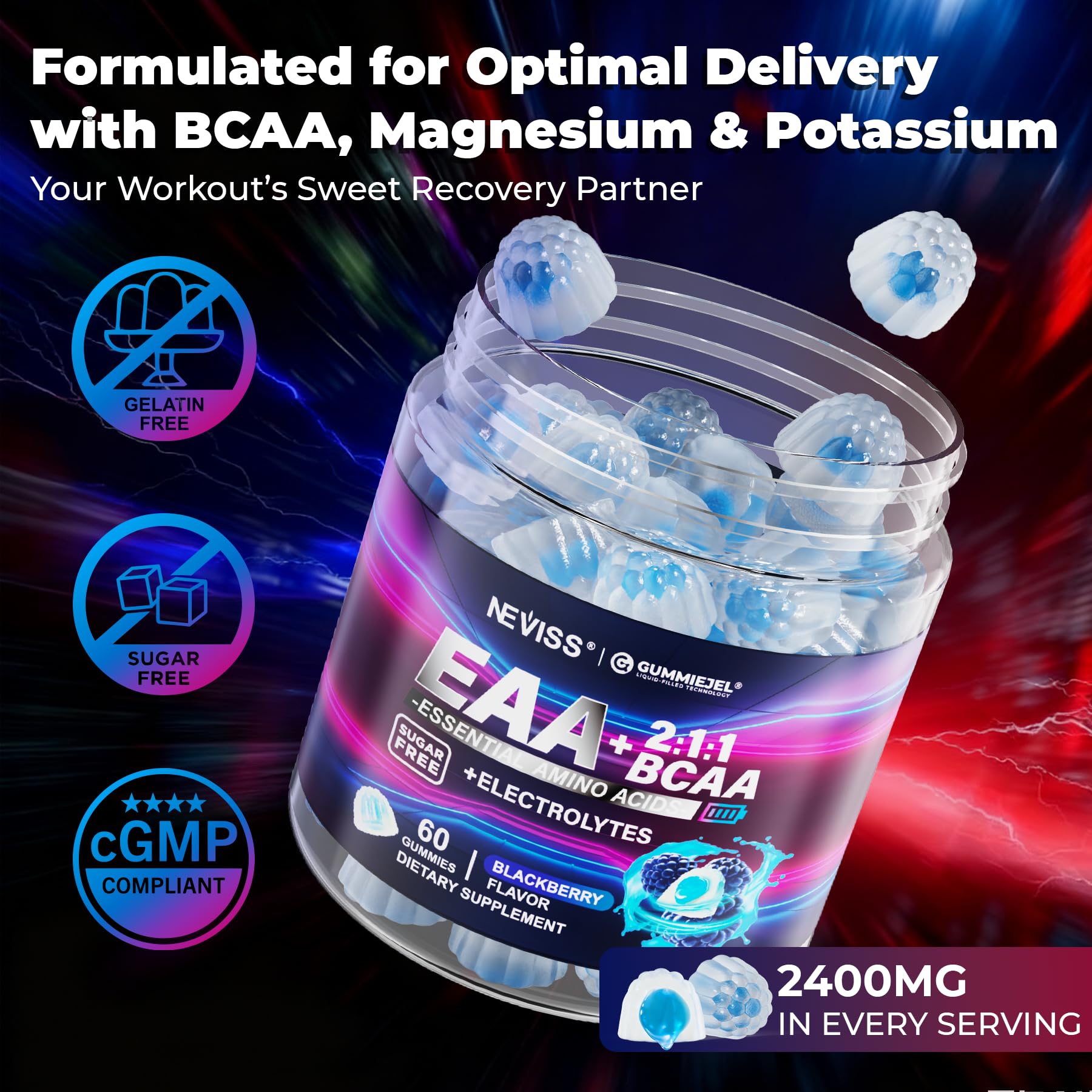 NEVISS EAA Gummies testing seal communicates quality and safety