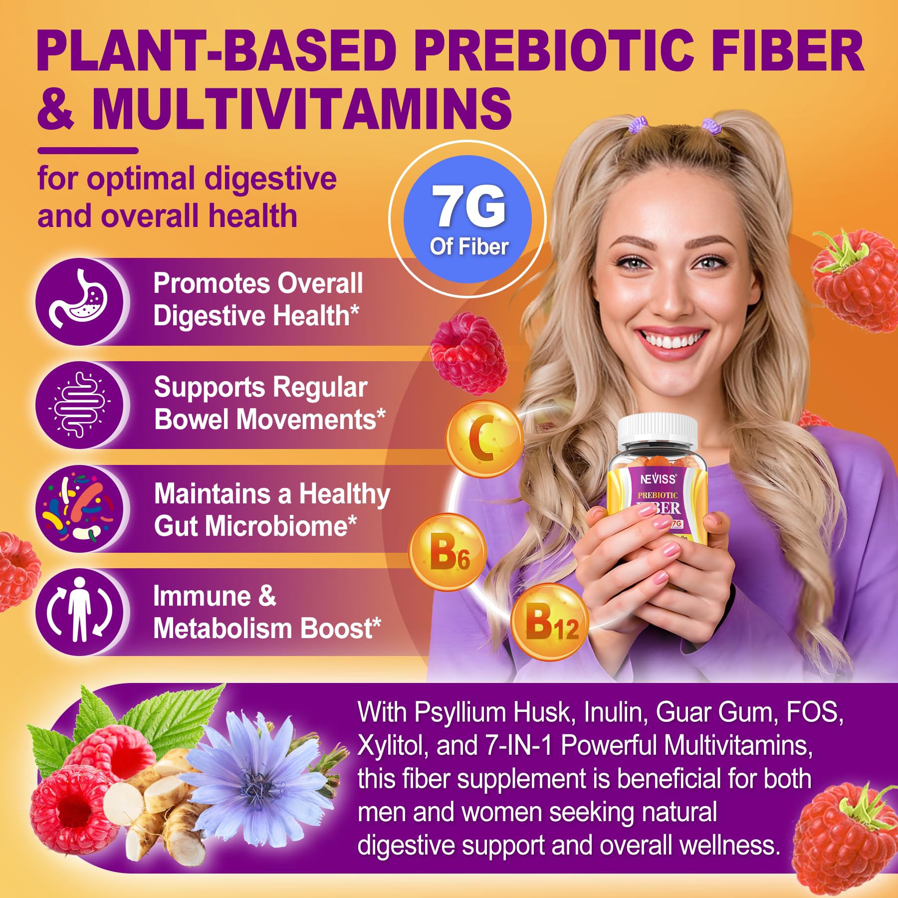 NEVISS fiber gummies pack two boxes for convenient daily use.