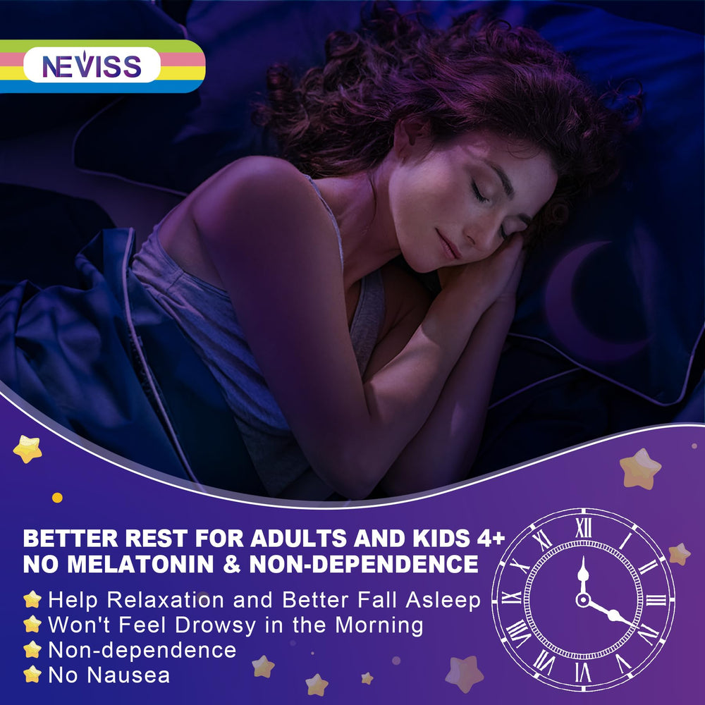 Neviss gummies on hand illustrate adult and kid dosage for nightly routine