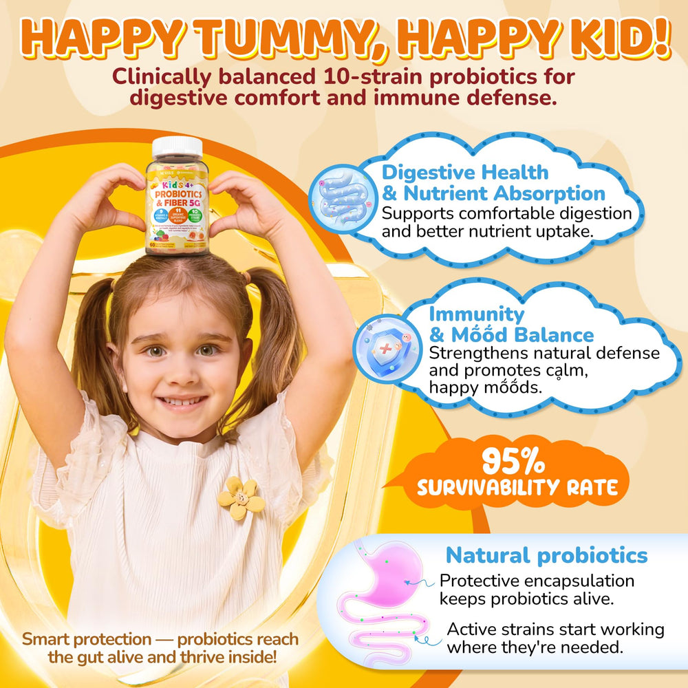 NEVISS Kids Probiotic Gummies ingredients panel highlighting organic inulin and fiber