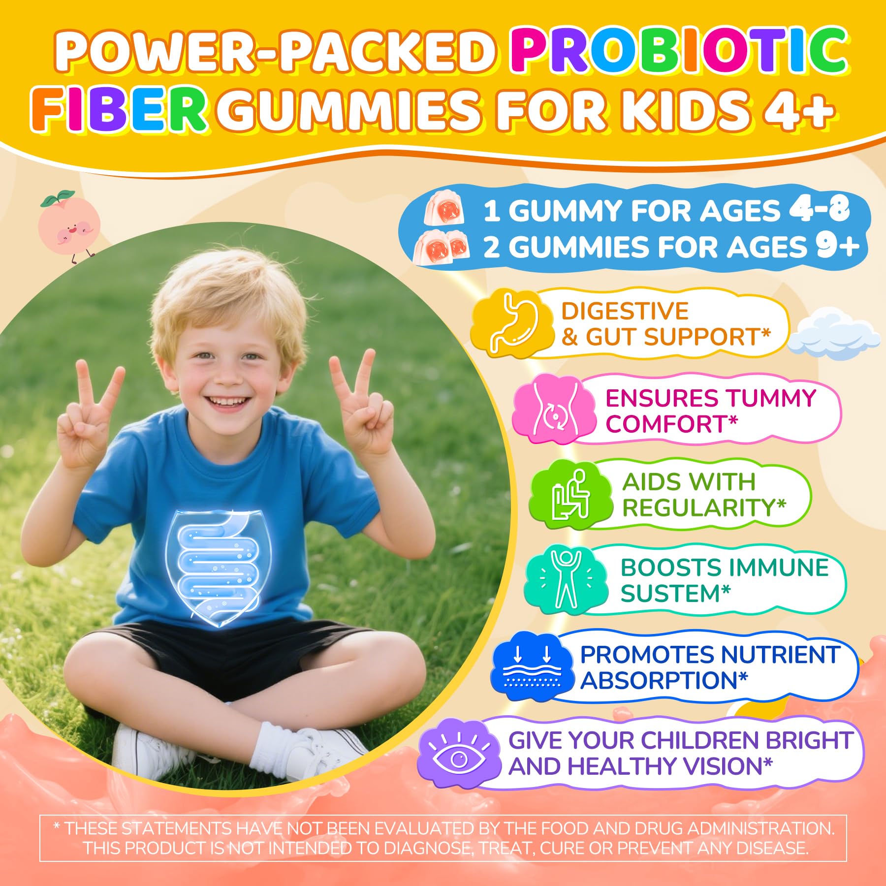 NEVISS Kids Probiotic Gummies texture close-up with chewy, kid-friendly appeal