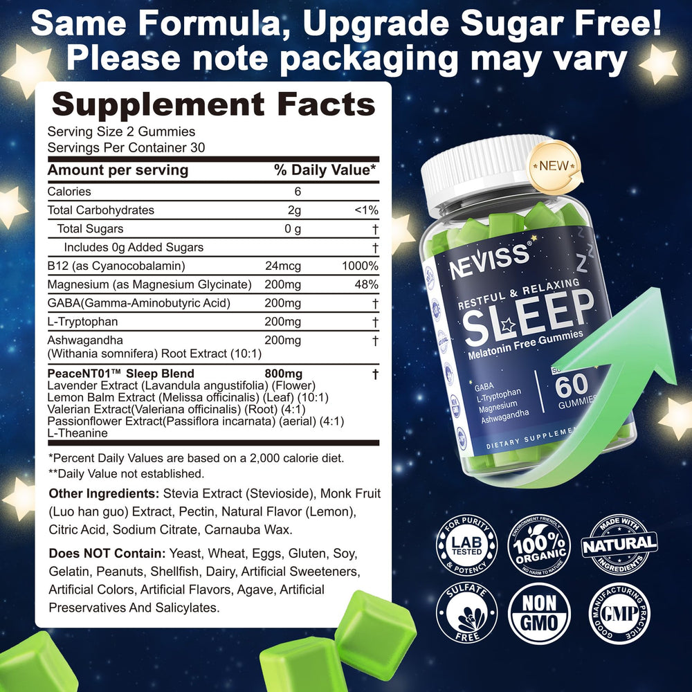 NEVISS lemon-flavor sleep gummies close-up shows appealing citrus aroma.