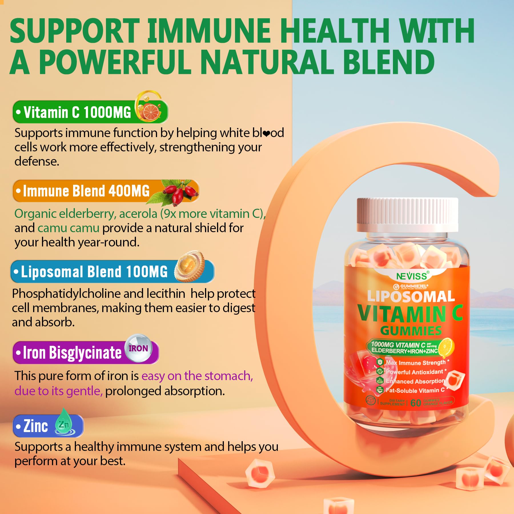 NEVISS gummies with iron highlight energy and nutrient uptake