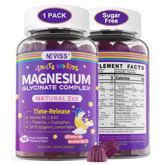 NEVISS Magnesium Glycinate Gummies bottle promotes calm evenings and restful sleep
