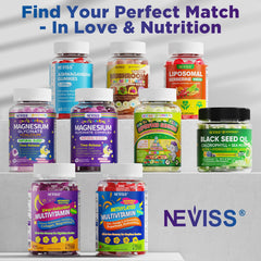 Close-up of NEVISS gummies highlighting sugar free formula and bisglycinate quality