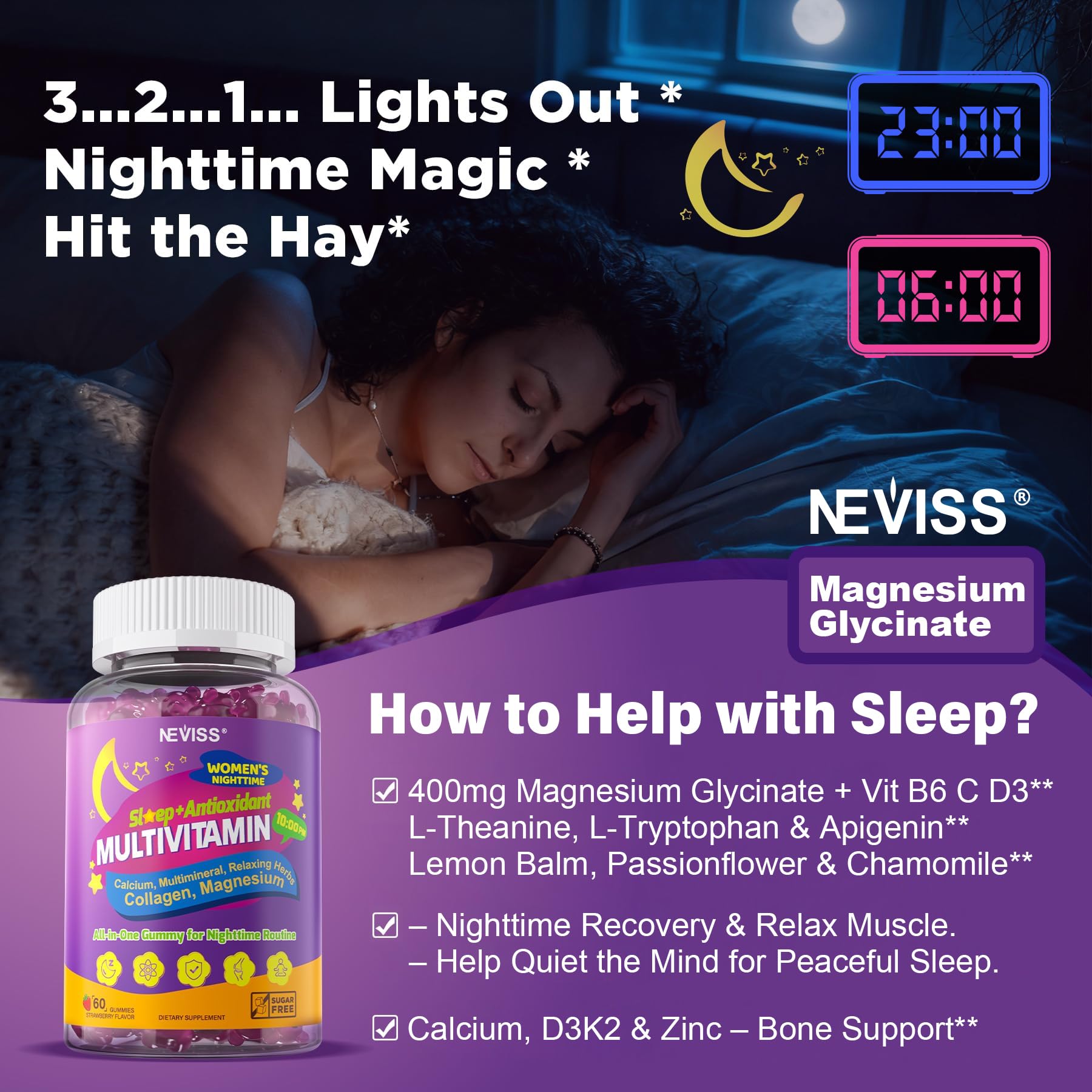 NEVISS magnesium glycinate for deeper nighttime relaxation