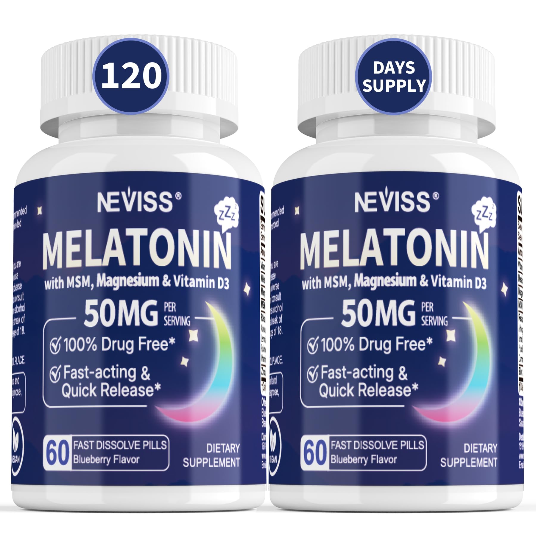 NEVISS Melatonin 50 mg bottle front view supports a simple nightly routine.