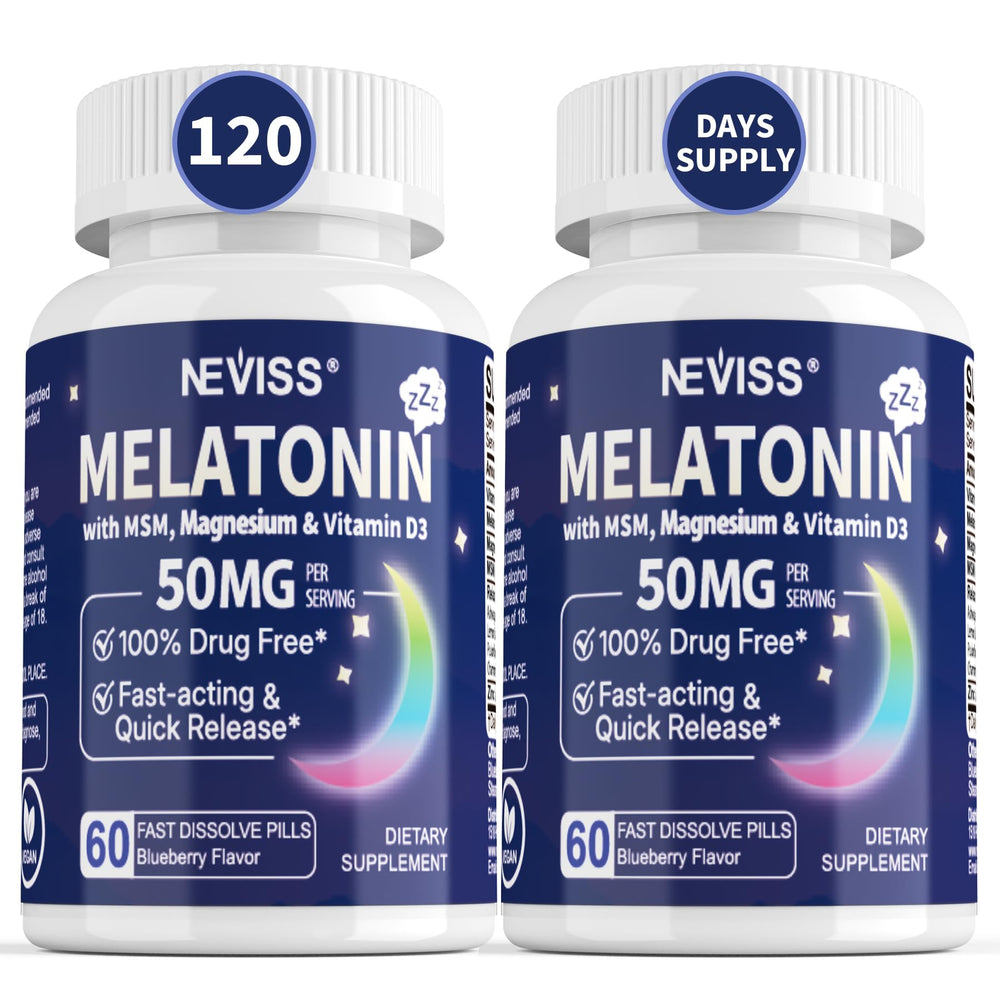 NEVISS Melatonin 50 mg bottle front view supports a simple nightly routine.