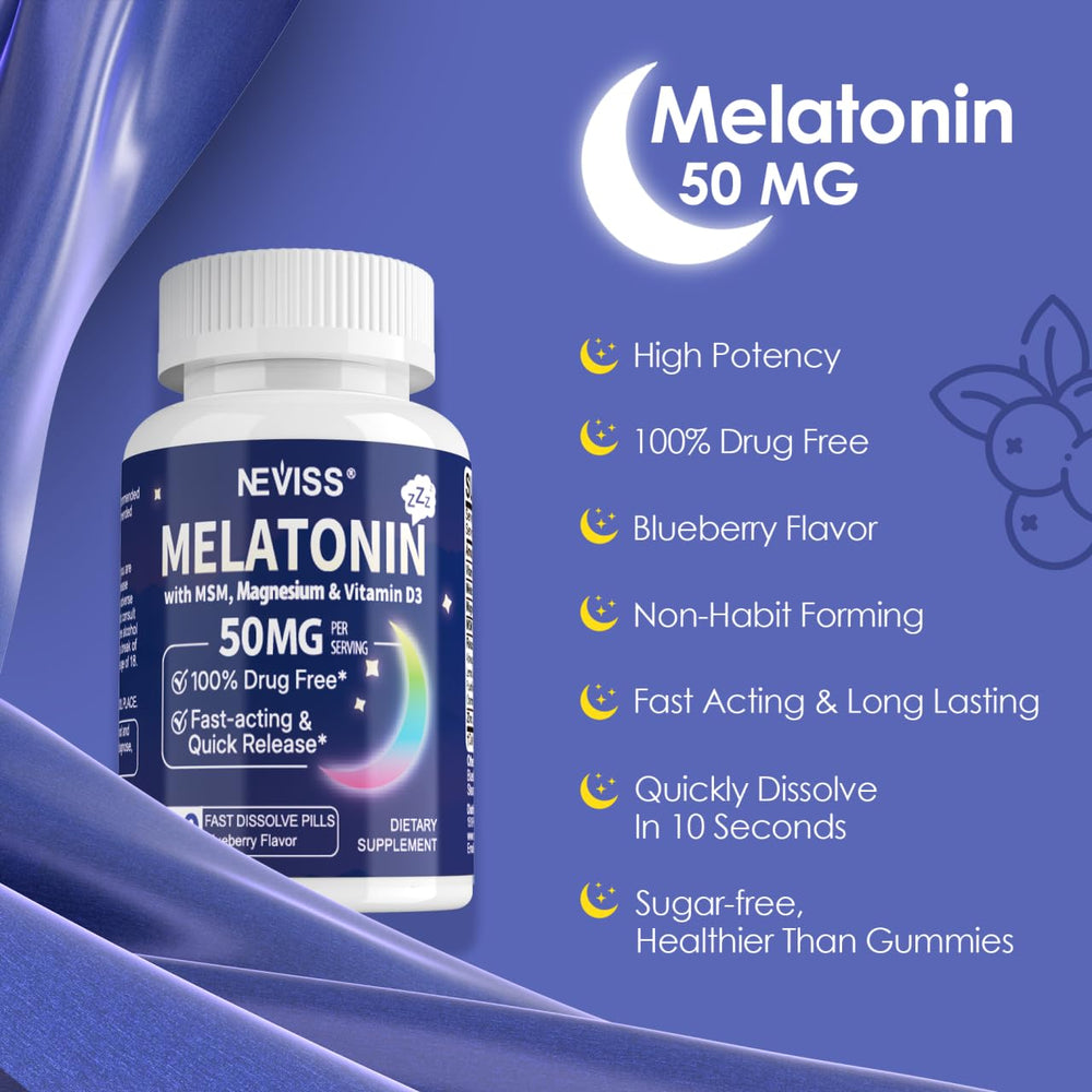 Travel-friendly NEVISS melatonin packaging designed for easy packing.