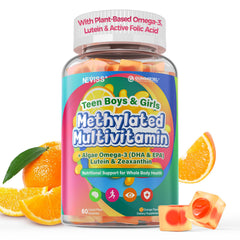 NEVISS methylated multivitamin gummies with liquid-core center for easier absorption.