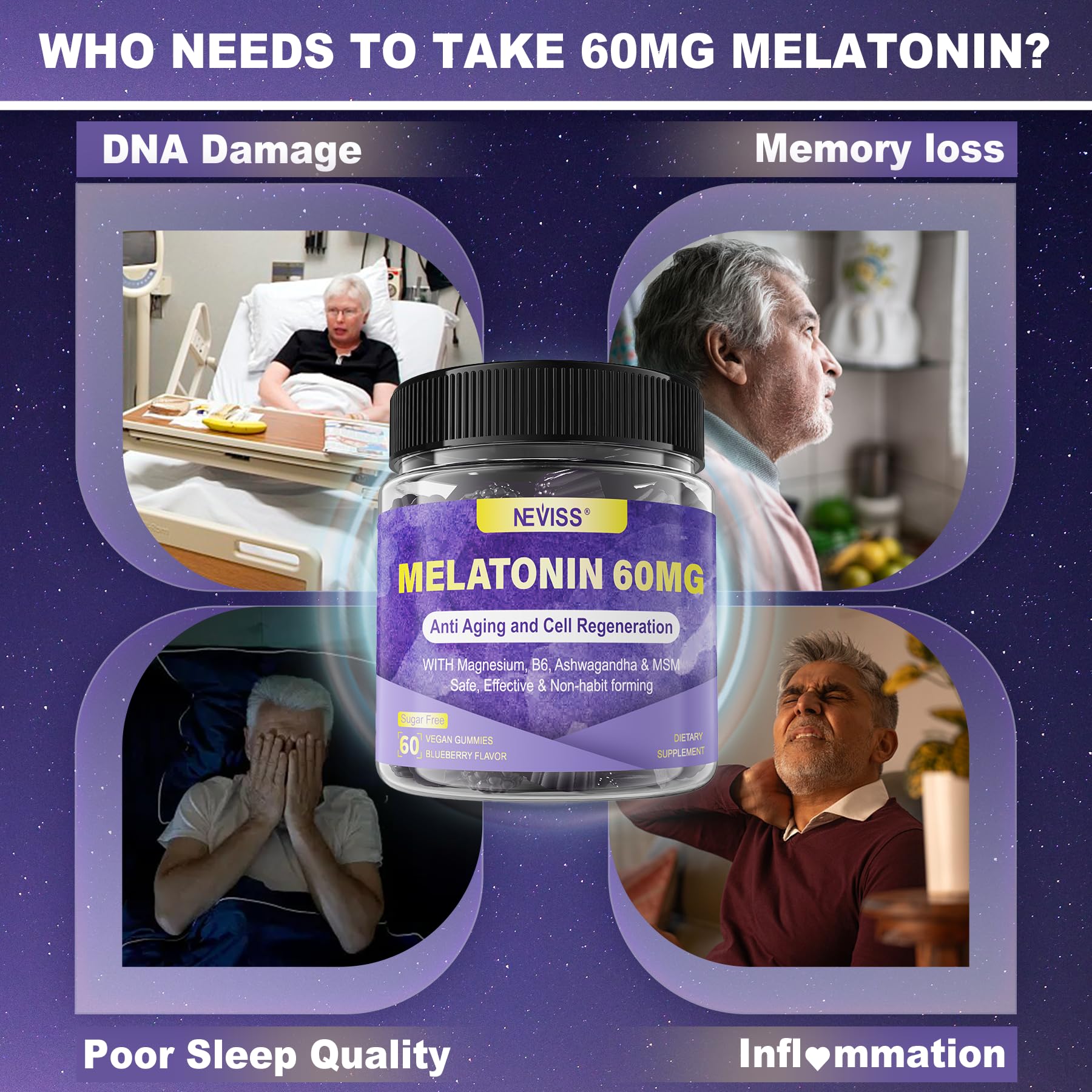 NEVISS non-GMO melatonin gummies packshot signals premium easy-to-take option
