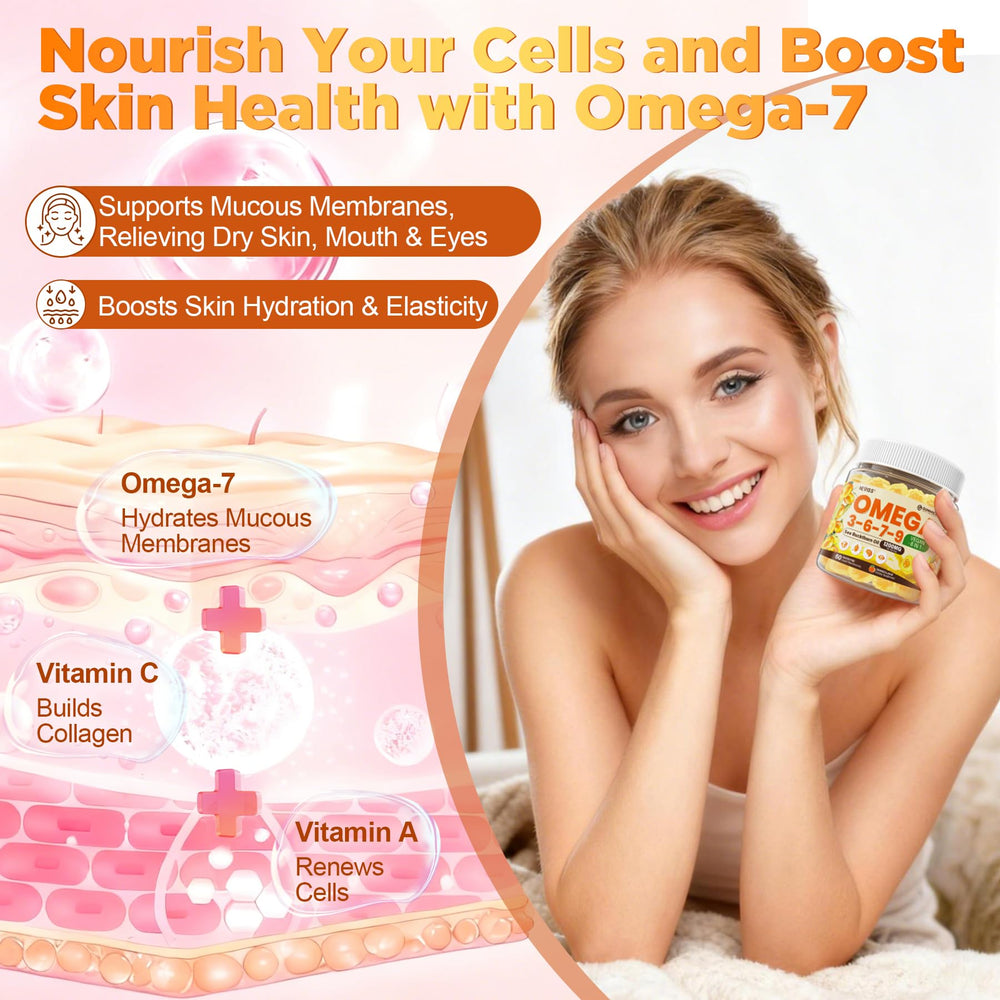 NEVISS Omega 3-6-7-9 gummies orange-flavor with monk fruit sweetness