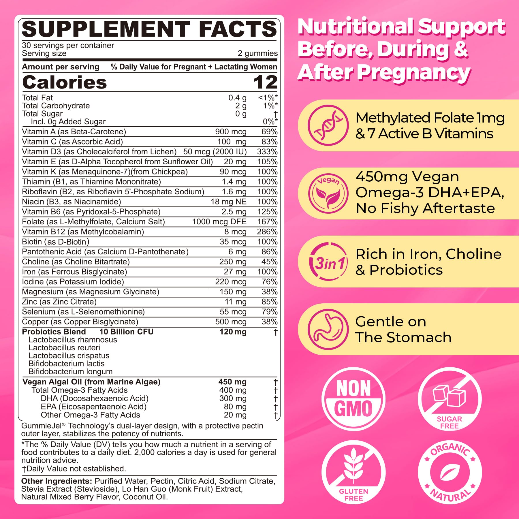 NEVISS prenatal gummies close-up highlighting soft texture and clean ingredients for daily use