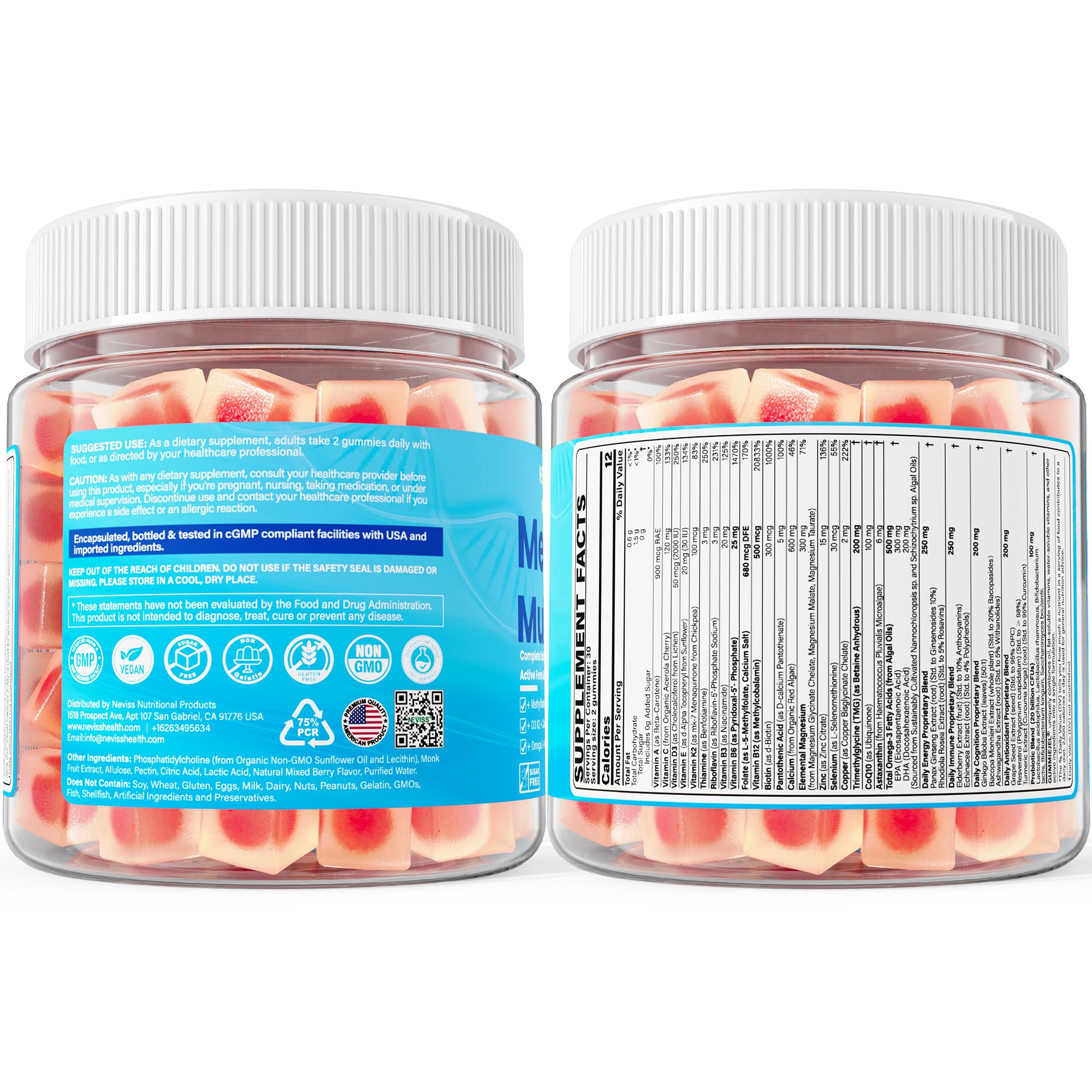 NEVISS vegan multivitamins front label appealing to vegan users