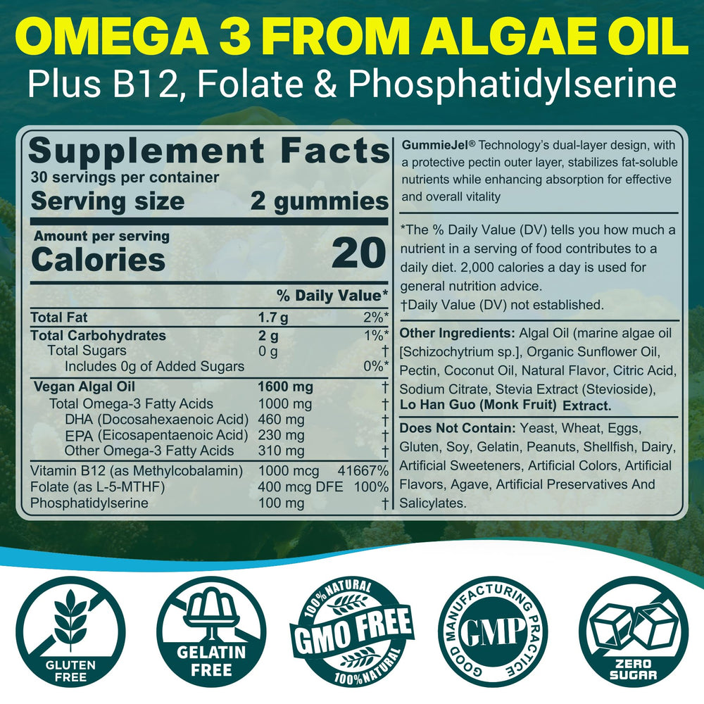 NEVISS Vegan Omega-3 Gummies bottle back with nutrition facts panel