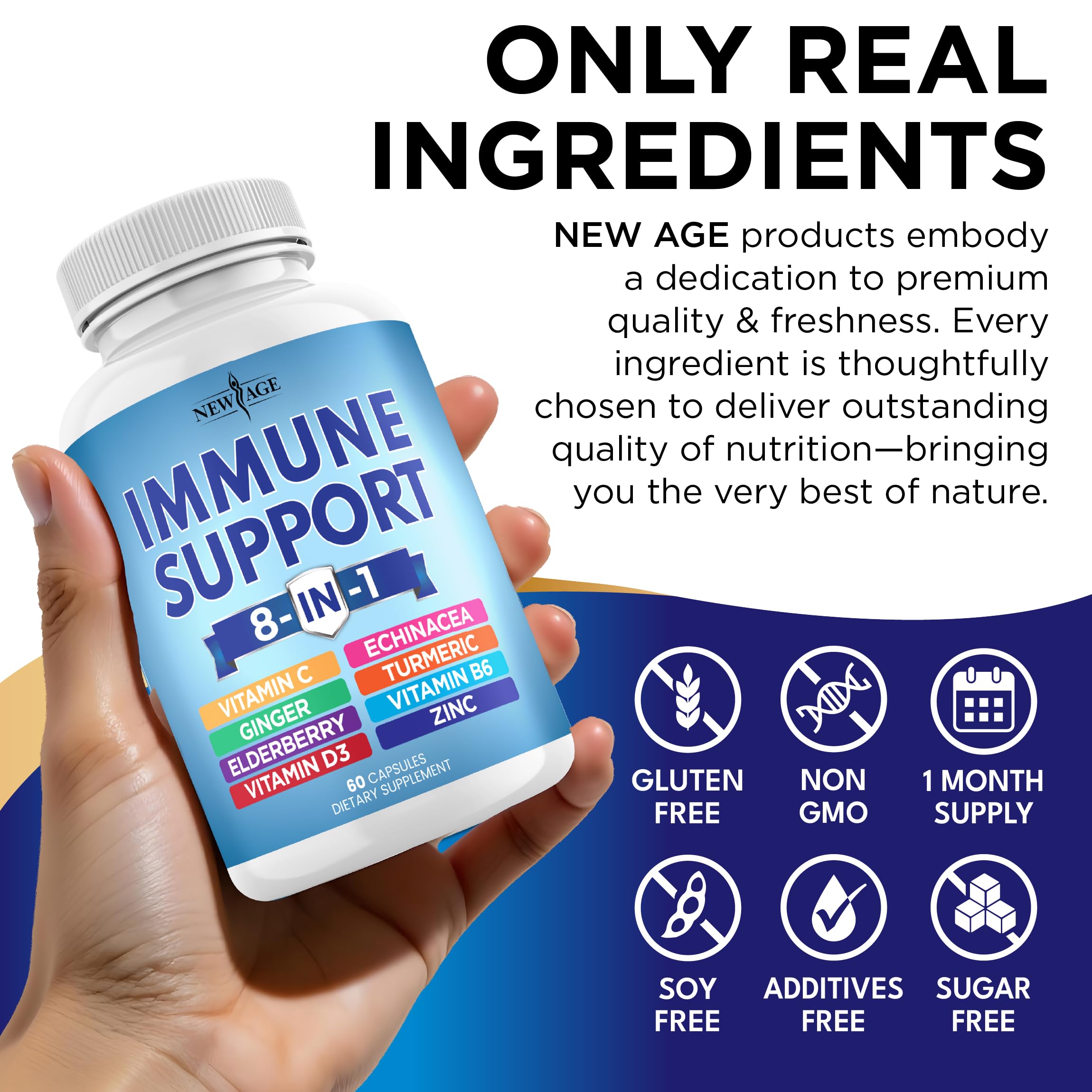 NEW AGE echinacea turmeric ginger section displays herbal integration in capsules.