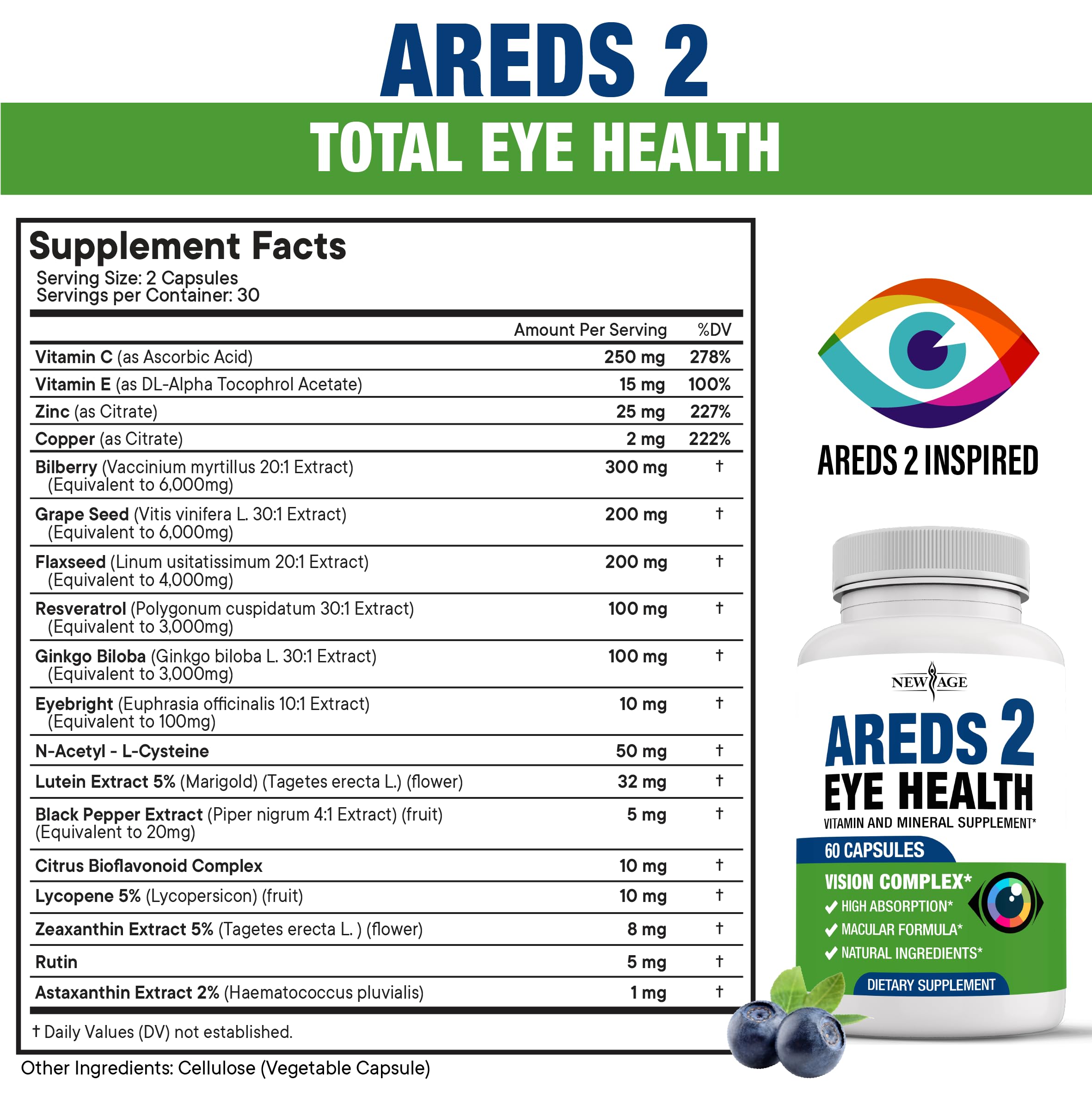 NEW AGE AREDS 2 bottle pour shows easy daily use.