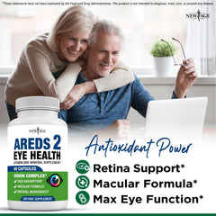 NEW AGE AREDS 2 capsule close-up with dosage details.