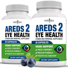NEW AGE AREDS 2 bottle front for daily eye support.