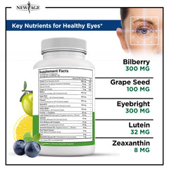 NEW AGE AREDS 2 label close-up highlights lutein and zeaxanthin.