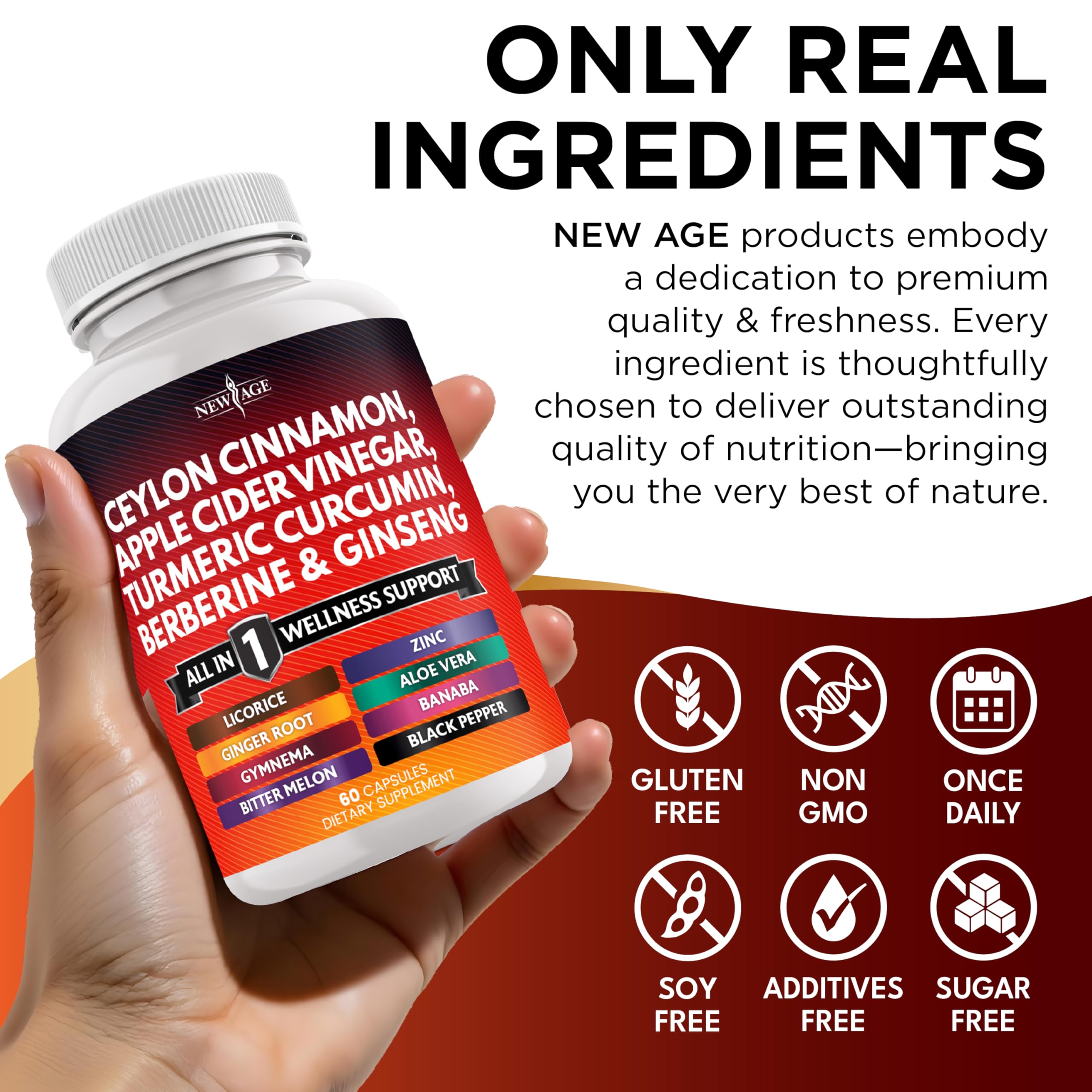 NEW AGE banaba berberine cinnamon pills pack shows 14-in-1 formulation