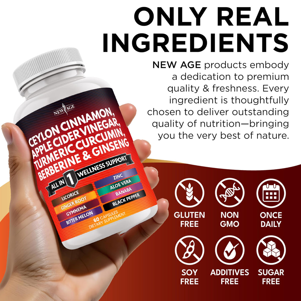 NEW AGE banaba berberine cinnamon pills pack shows 14-in-1 formulation