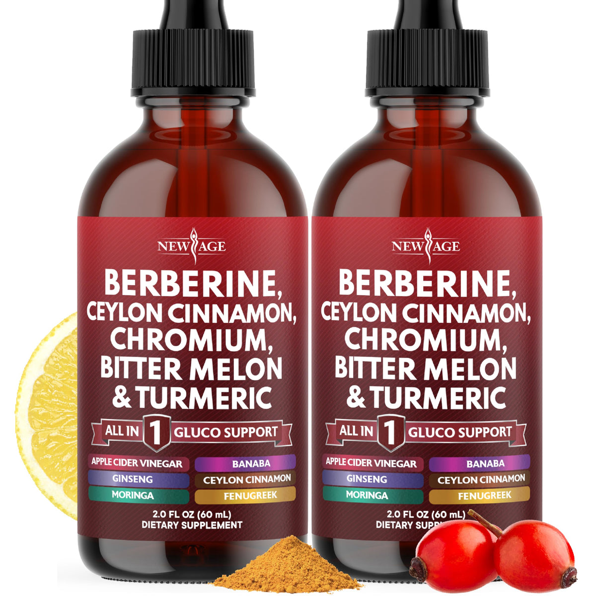 NEW AGE Berberine Cinnamon Drops bottle pour for easy daily dosing