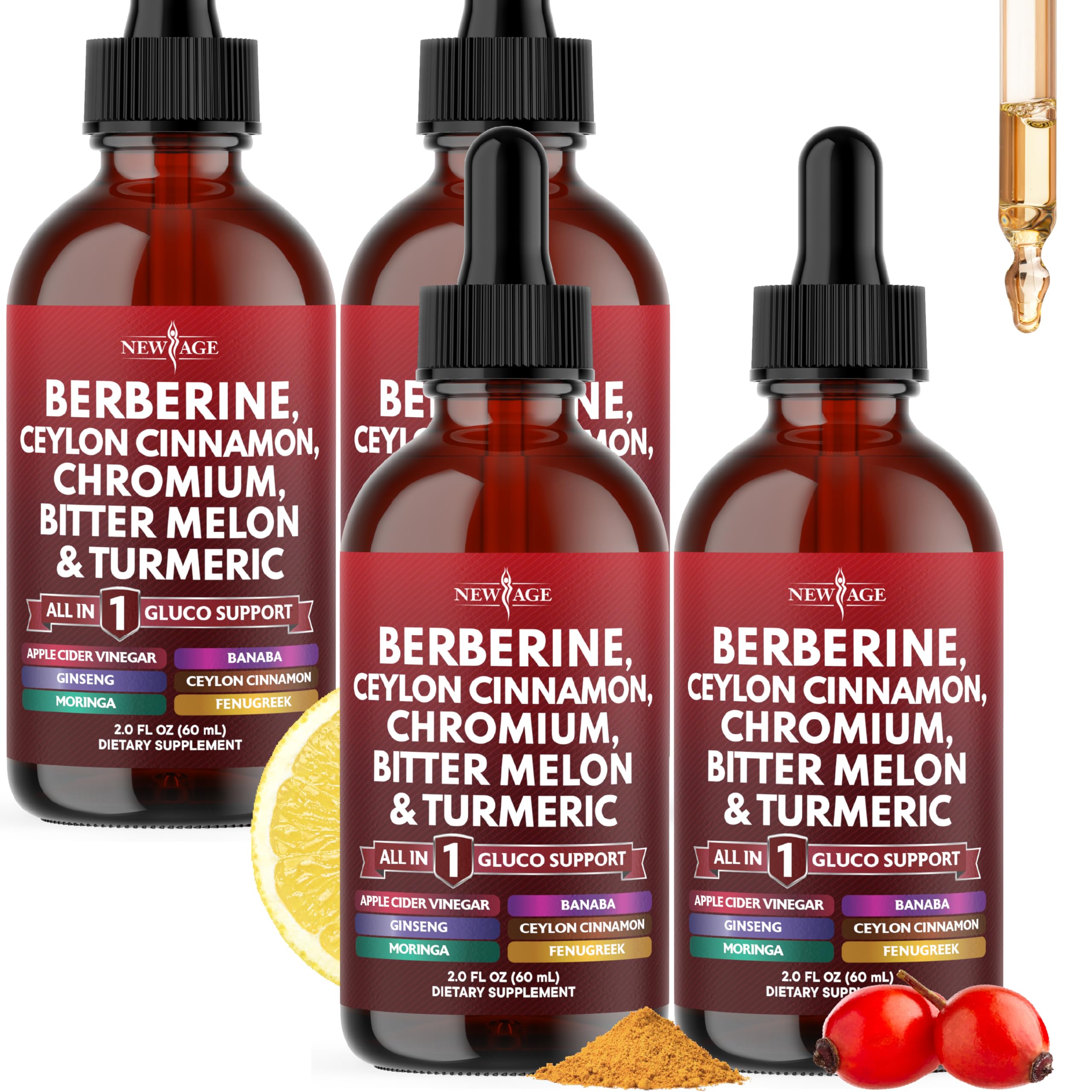 NEW AGE Berberine Cinnamon Drops bottle for easy daily use with meals.