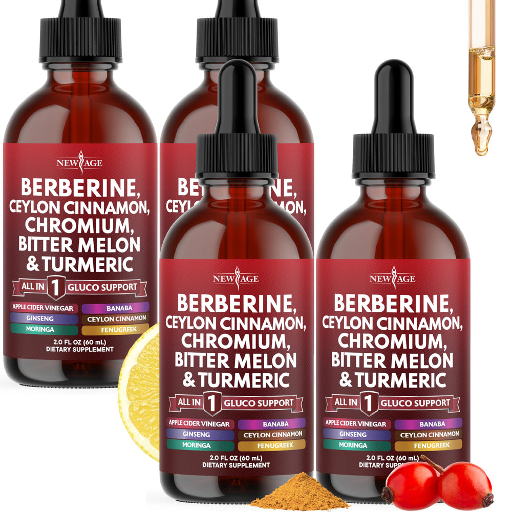 NEW AGE Berberine Cinnamon Drops bottle for easy daily use with meals.