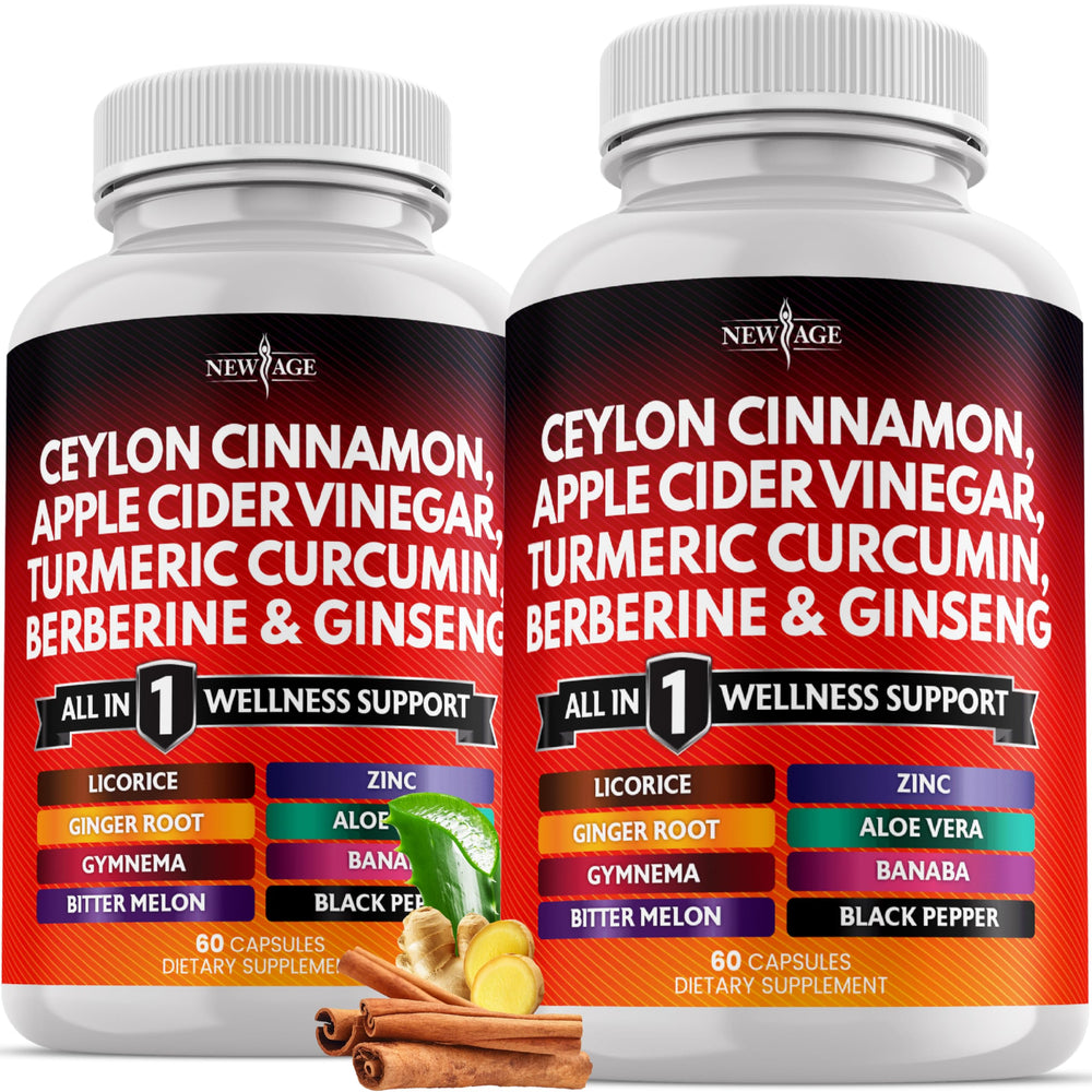 NEW AGE ceylon cinnamon turmeric acv ginger capsules front bottle for daily wellness