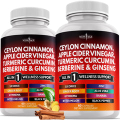 NEW AGE ceylon cinnamon turmeric acv ginger capsules front bottle for daily wellness