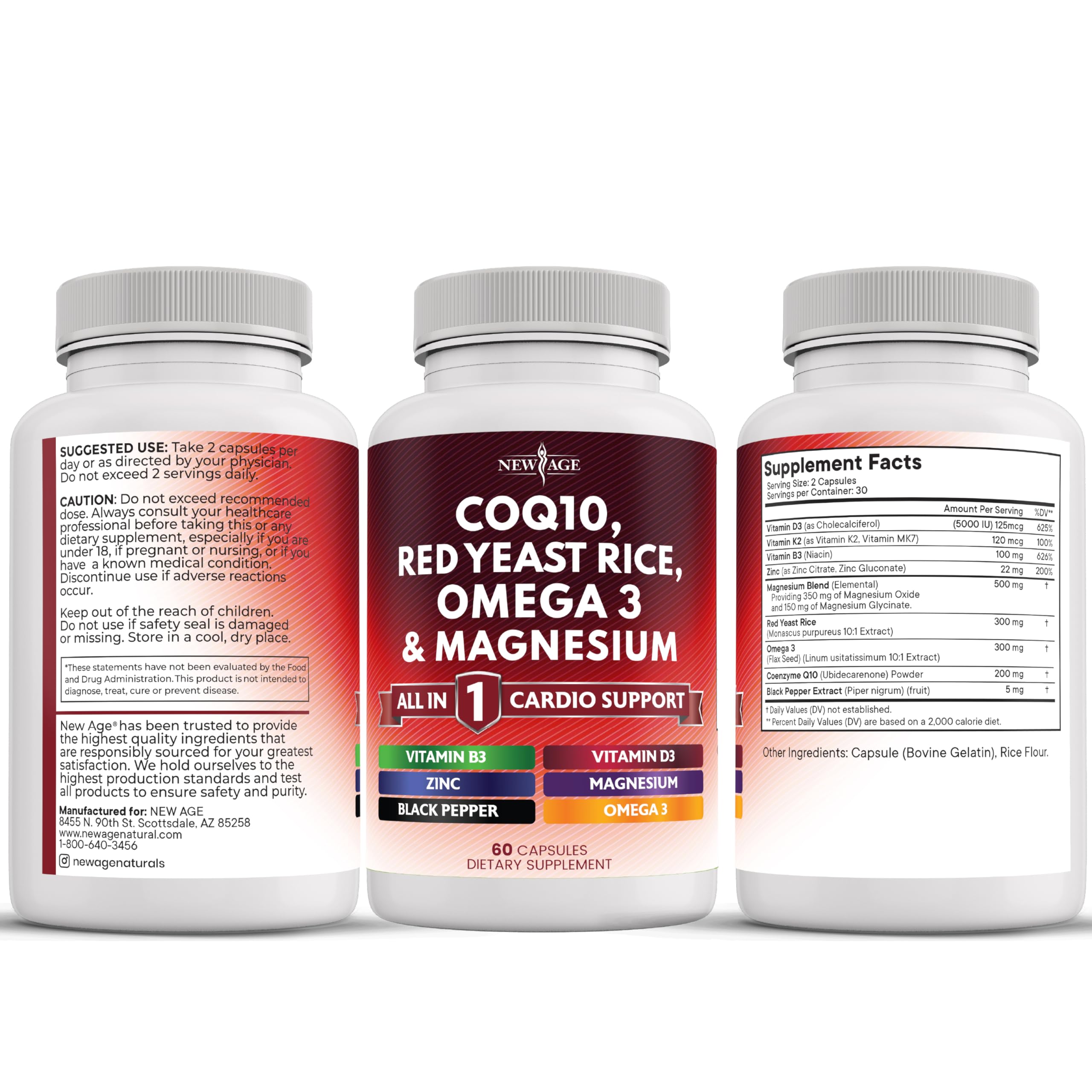 New Age CoQ10 vitamin K2 D3 label highlights essential vitamins for daily health