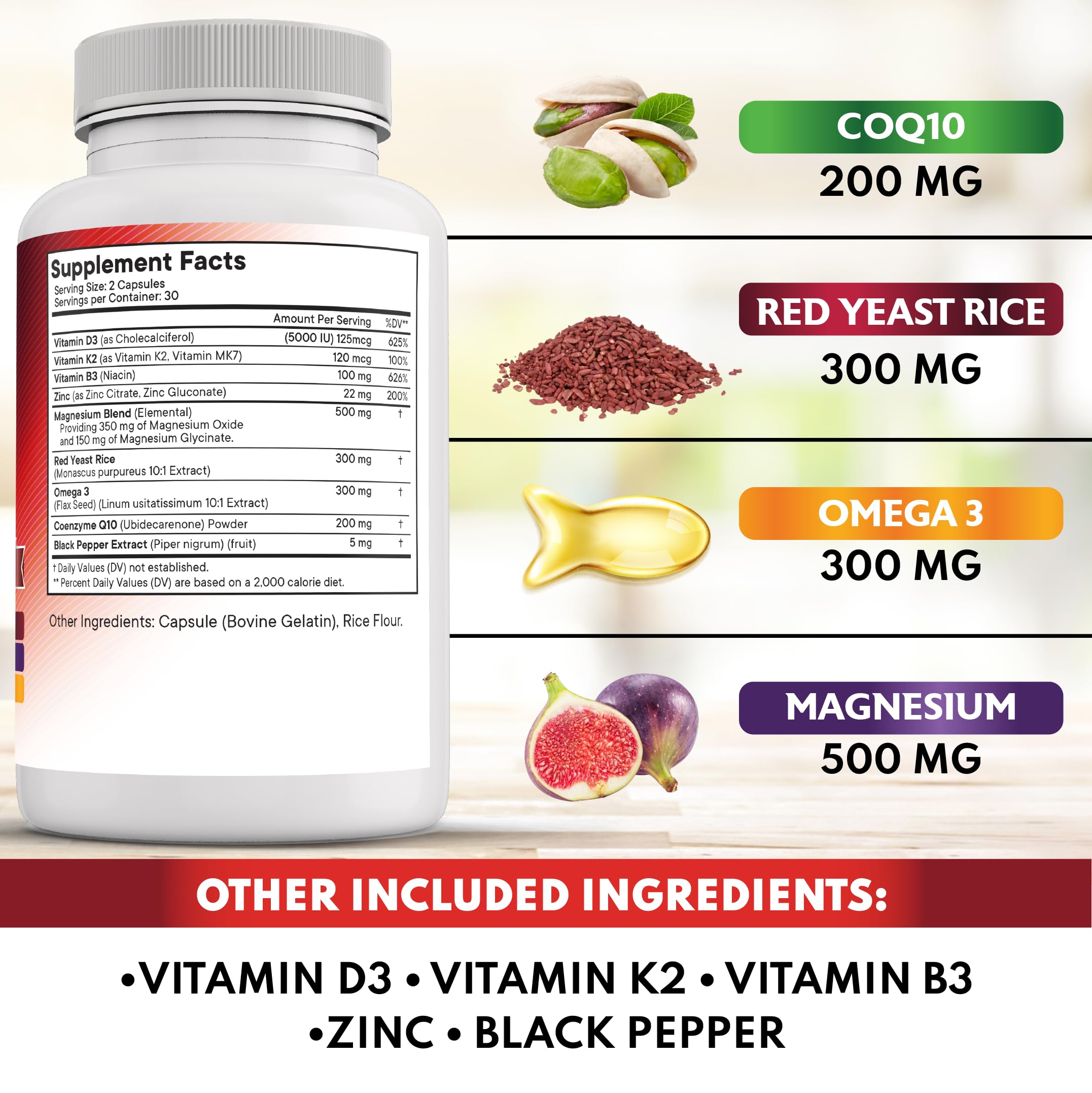 New Age CoQ10 red yeast rice ingredients panel for balanced daily vitality
