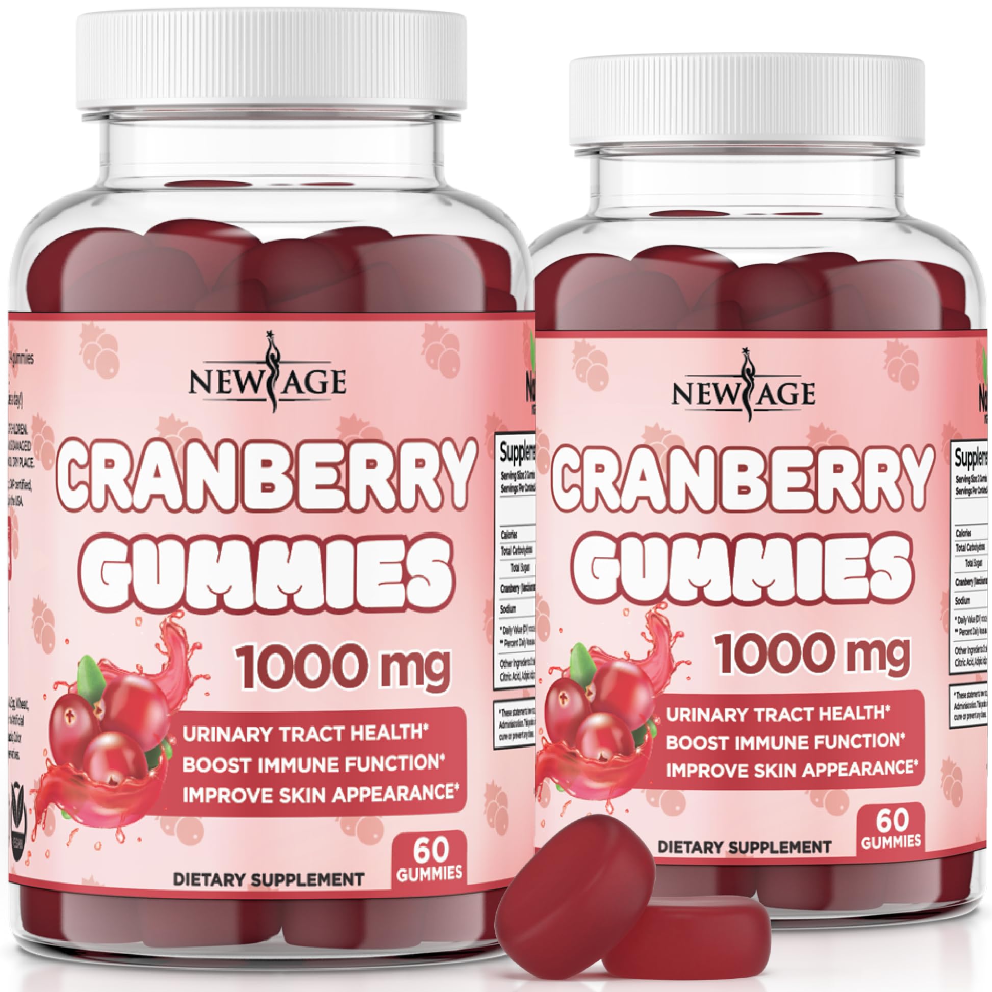 New Age Cranberry Gummies bottle front view showing urinary health support