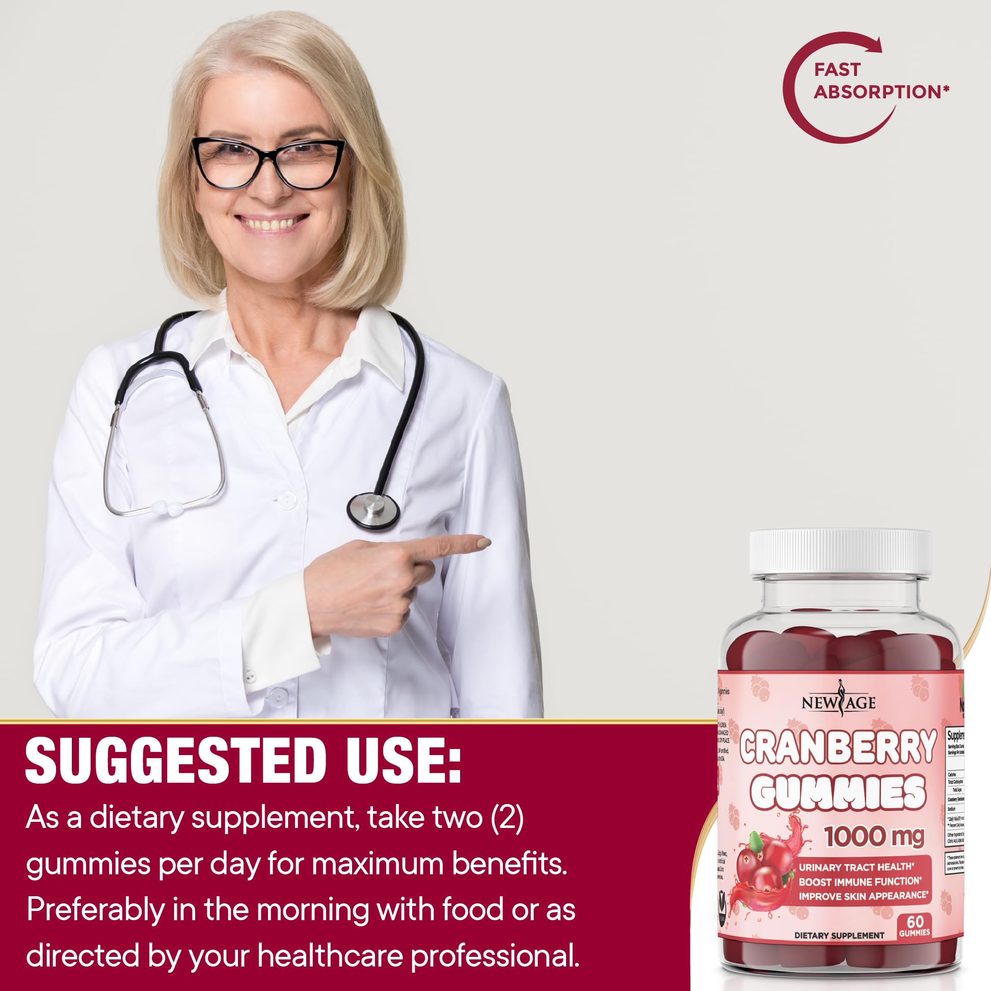 New Age Cranberry Gummies USA-made badge communicates quality manufacturing
