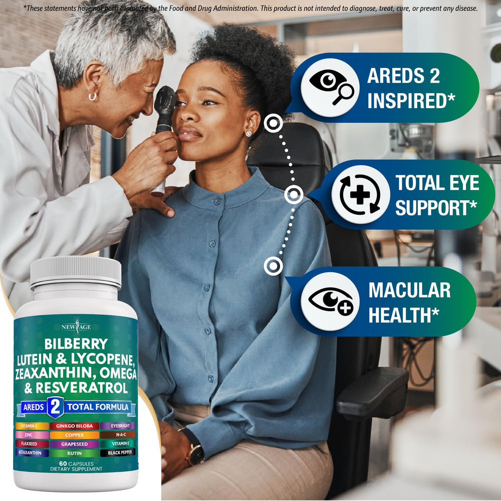 NEW AGE Eye Health bottle front label with comprehensive ingredient list