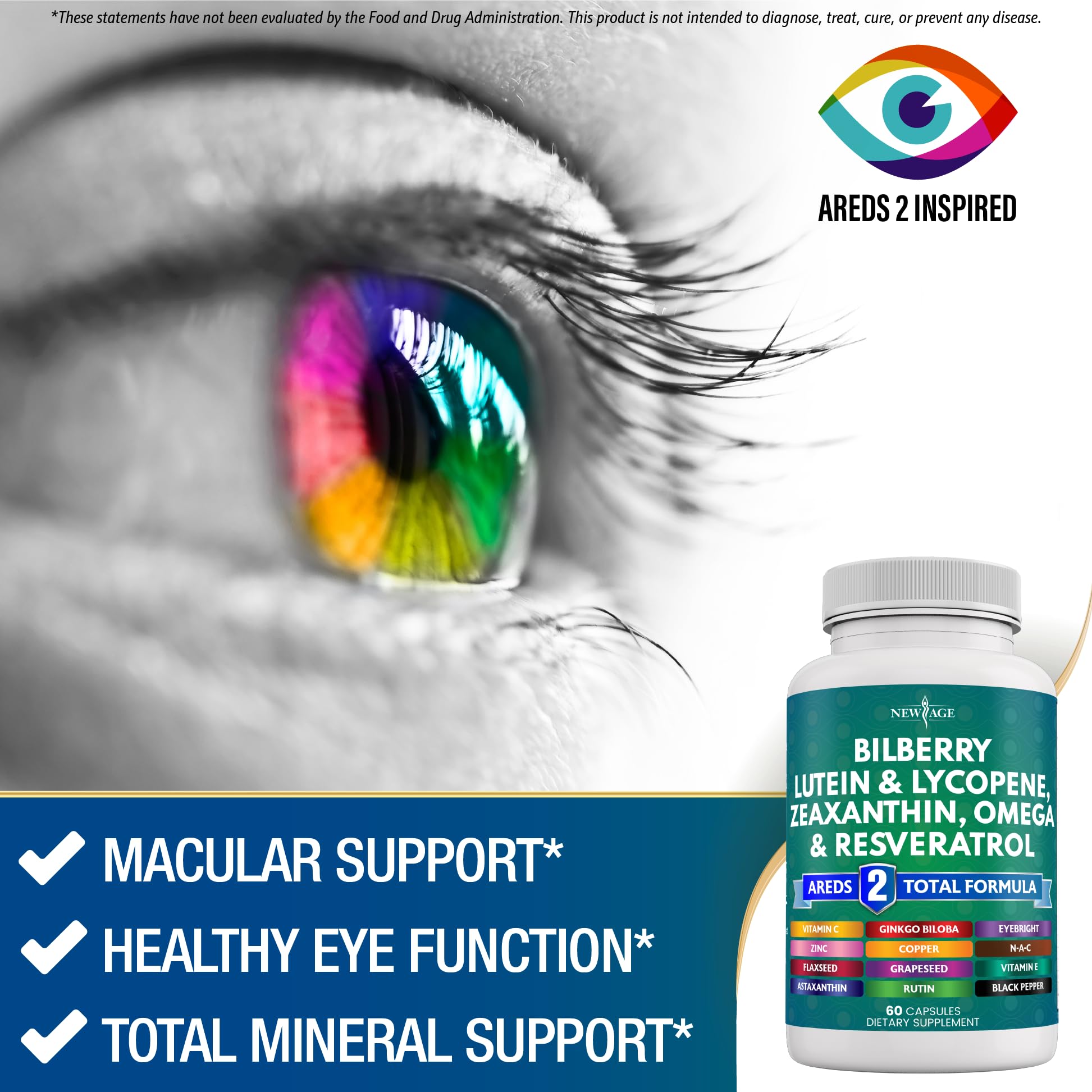 Packaging box of NEW AGE Eye Health Vitamins for eye support
