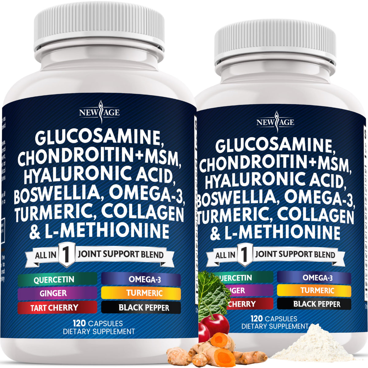NEW AGE Glucosamine Chondroitin MSM bottle front view for daily joint support.