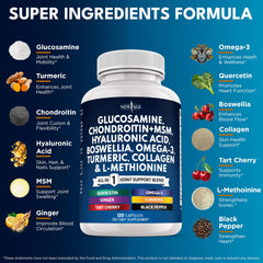 NEW AGE Glucosamine Chondroitin MSM bottle label close-up highlighting trusted ingredients.