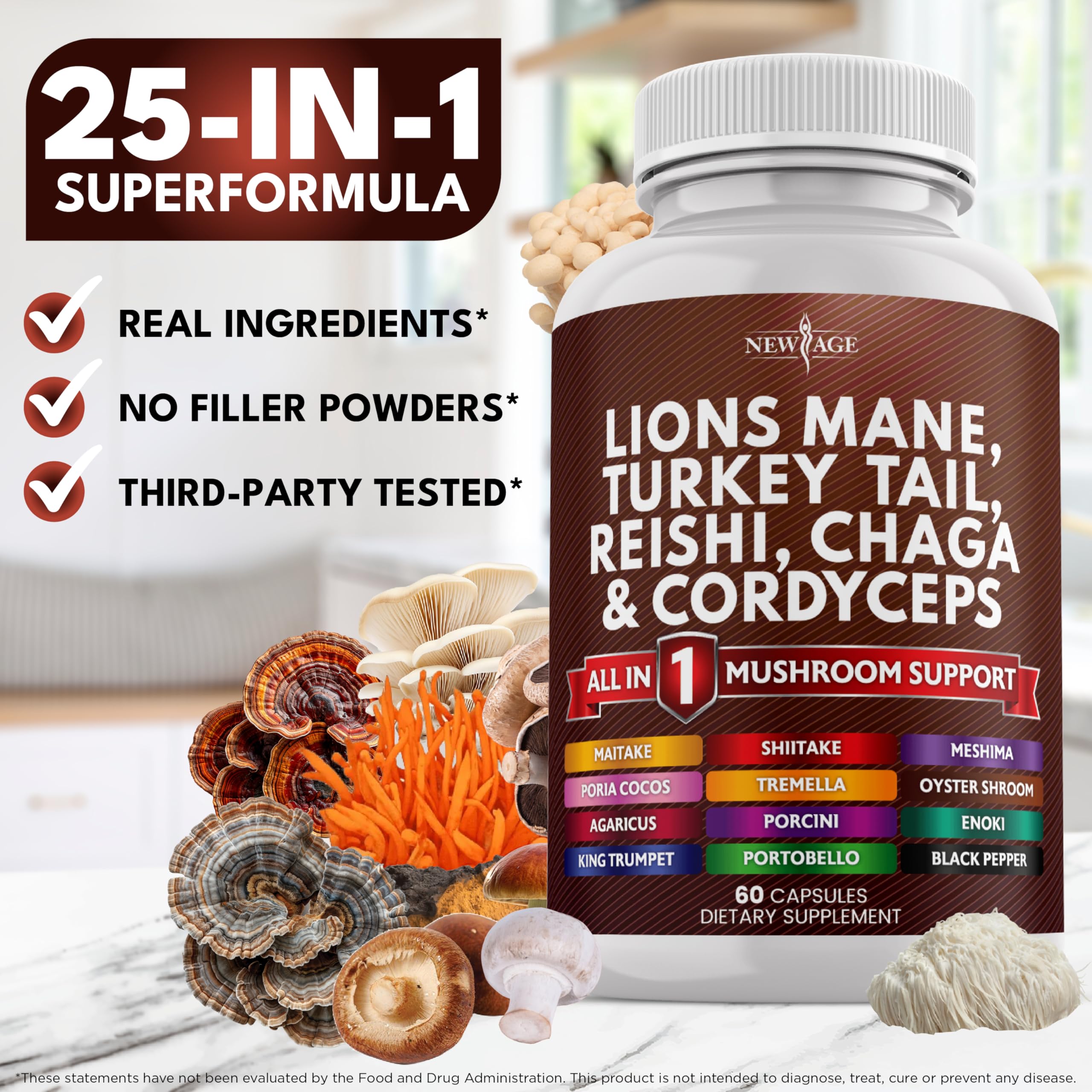NEW AGE Ingredients and symbols showcase quality and breadth of blend.