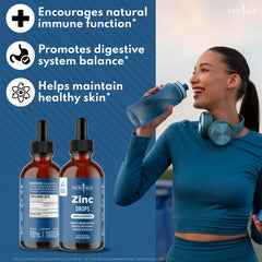 NEW AGE Liquid Zinc Drops dropper shot illustrating easy dosing at home for convenience.